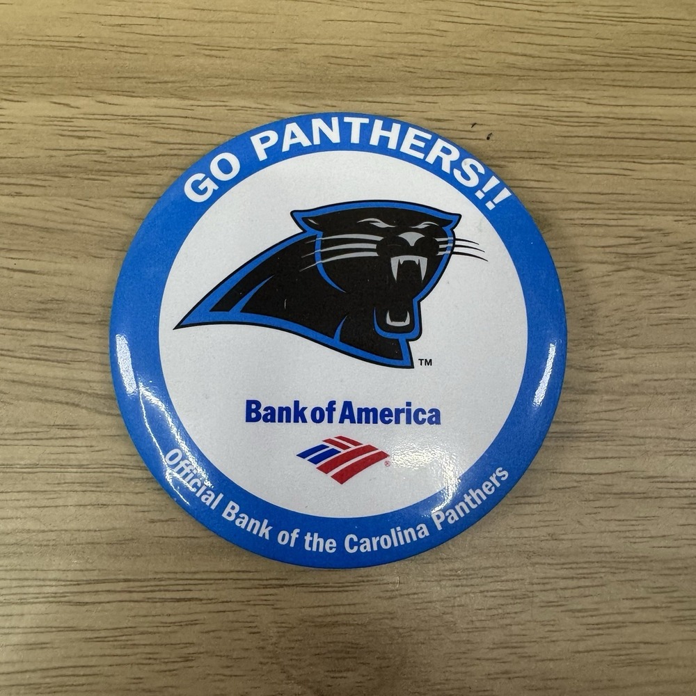 Vintage 90s Carolina Panthers Button NFL Football Bank Of America Throwback Logo